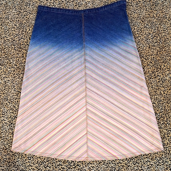 🌈DKNY DENIM OMBRE RAINBOW STRIPE MID-RISE A-LINE SKIRT- 2 - Picture 5 of 6